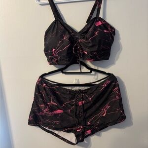 Source Unknown Black and Pink Marble swimsuit